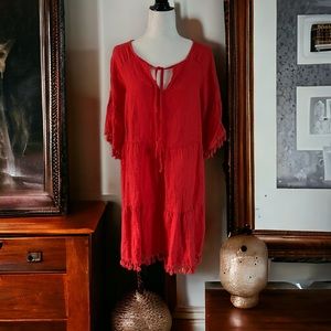 💖 Red Italian Linen Tassel-Hem Dress – Francesca Bettini 💖